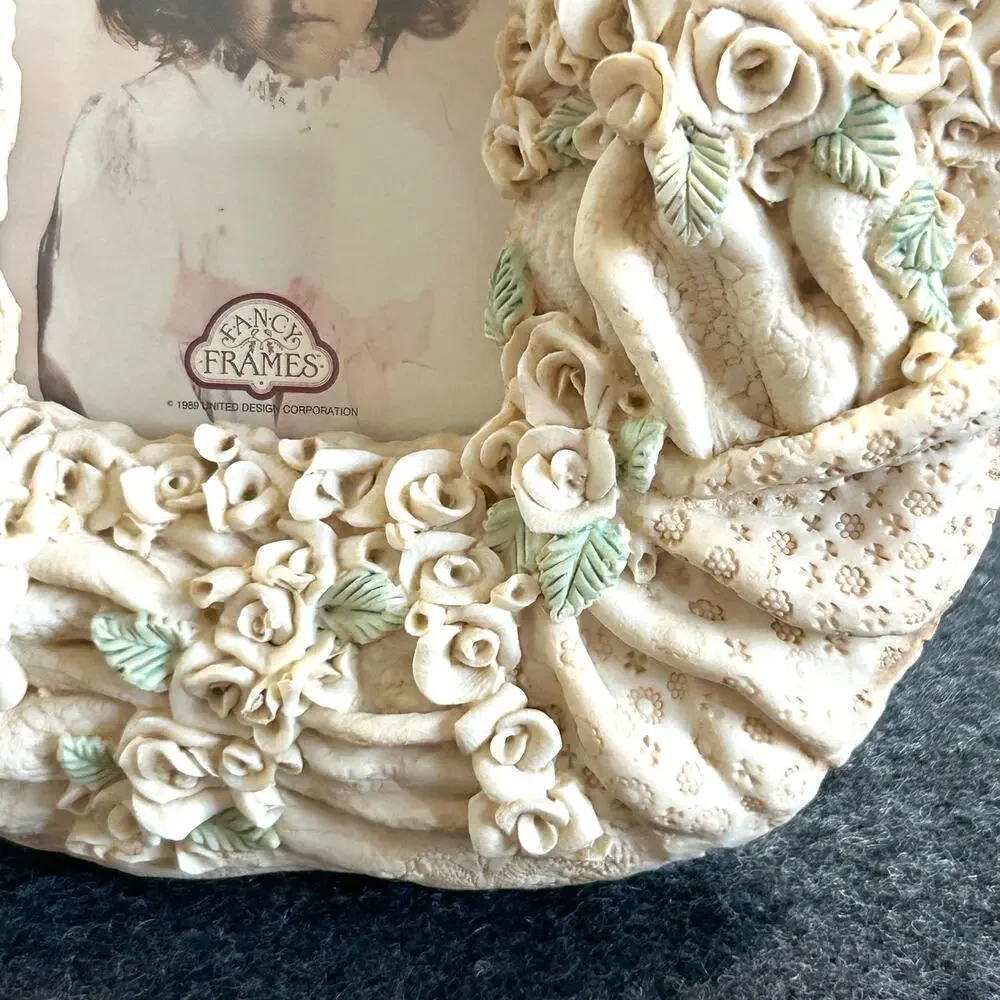 1989 Fancy Frames by United Design Floral Lace Resin Picture Frame